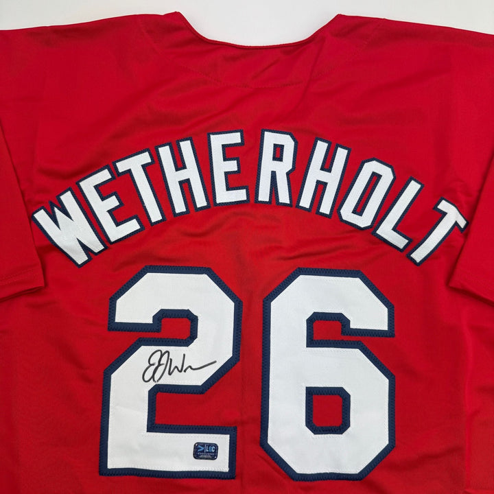 Autographed/Signed J.J. JJ Wetherholt St Louis Red Baseball Jersey LCG Prova COA