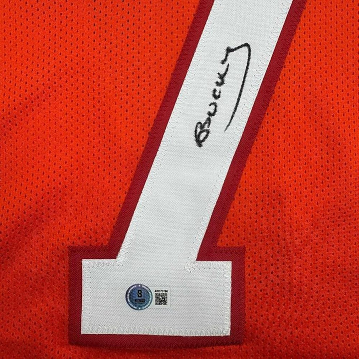 Framed Autographed/Signed Bucky Irving 35x39 Tampa Bay Orange Jersey Beckett COA