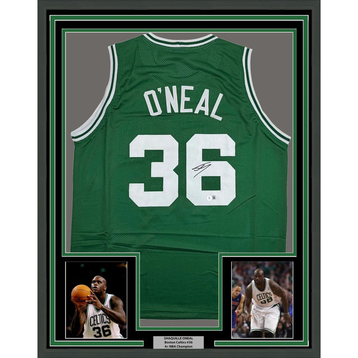 Framed Signed Shaquille Shaq O'Neal 35x39 Boston Green Jersey Beckett COA