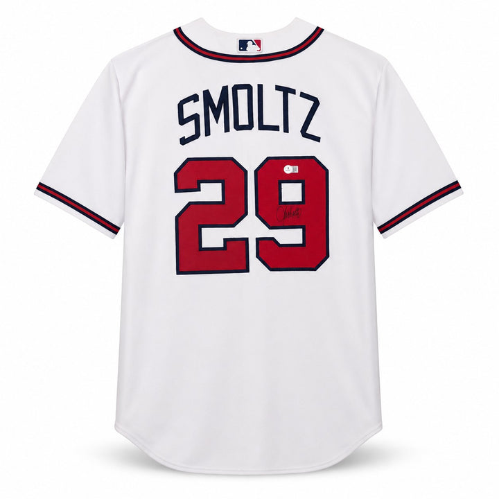 Atlanta Braves John Smoltz Signed White Nike Jersey Size XL Beckett BAS QR