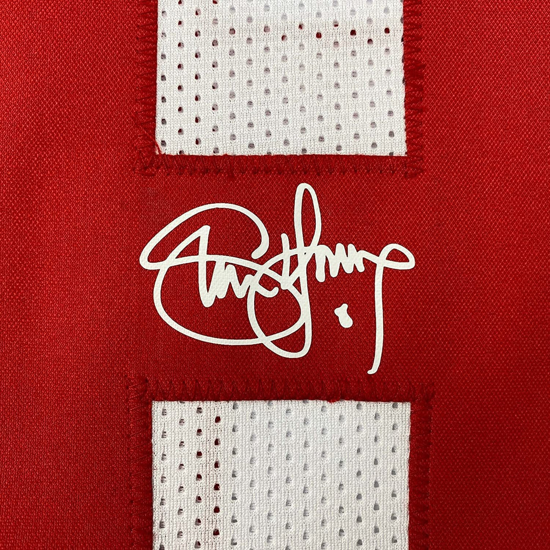 Framed Facsimile Autographed Steve Young 33x42 White Reprint Laser Auto Jersey