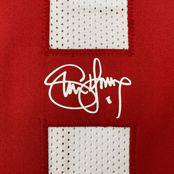 Framed Facsimile Autographed Steve Young 33x42 White Reprint Laser Auto Jersey