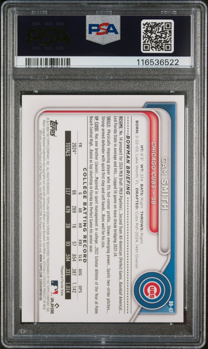 Graded 2024 Topps Bowman Draft Cam Smith #BD67 Rookie RC Card PSA 10