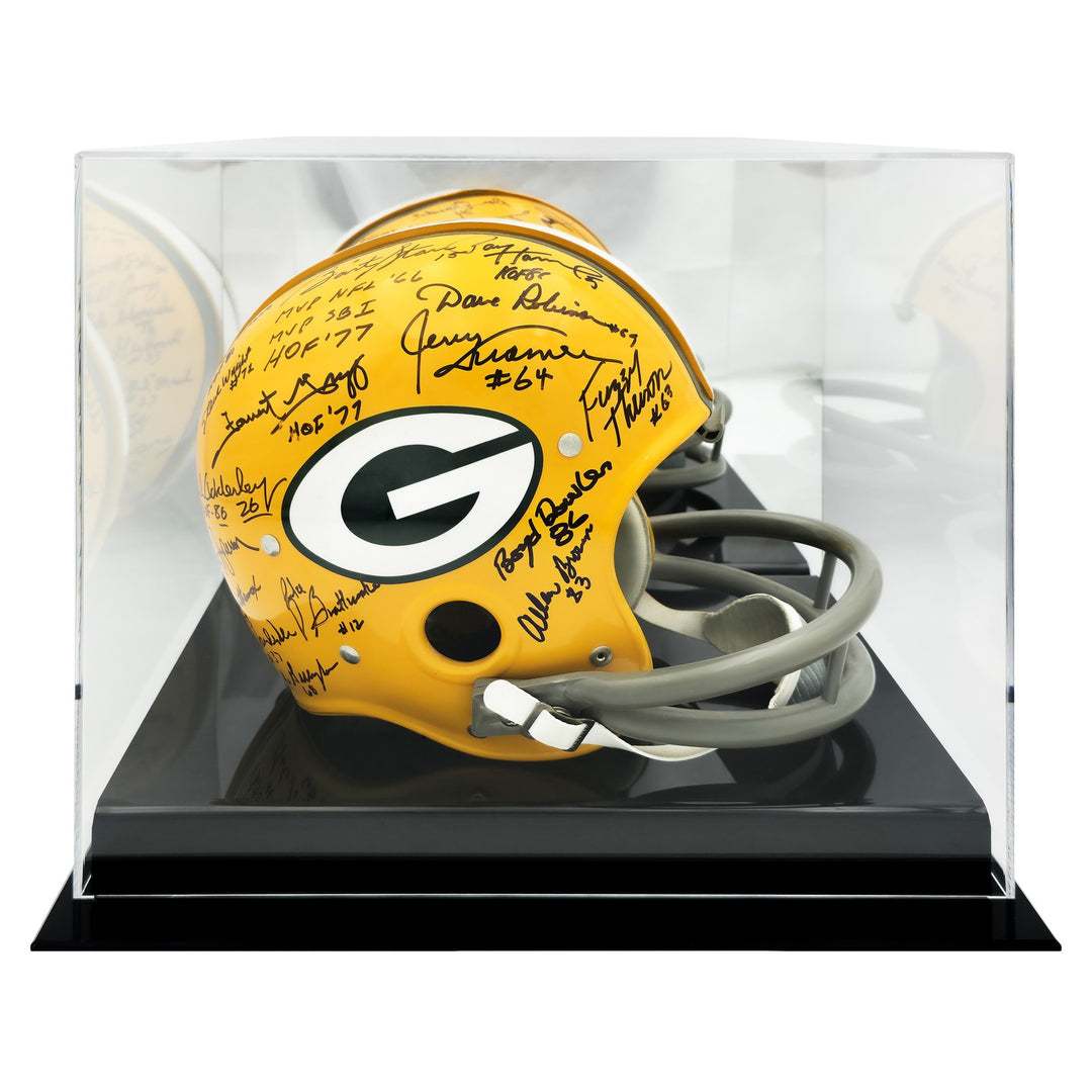 Single Acrylic Full Size Football Helmet Display Case - Black Base & Mirror Back