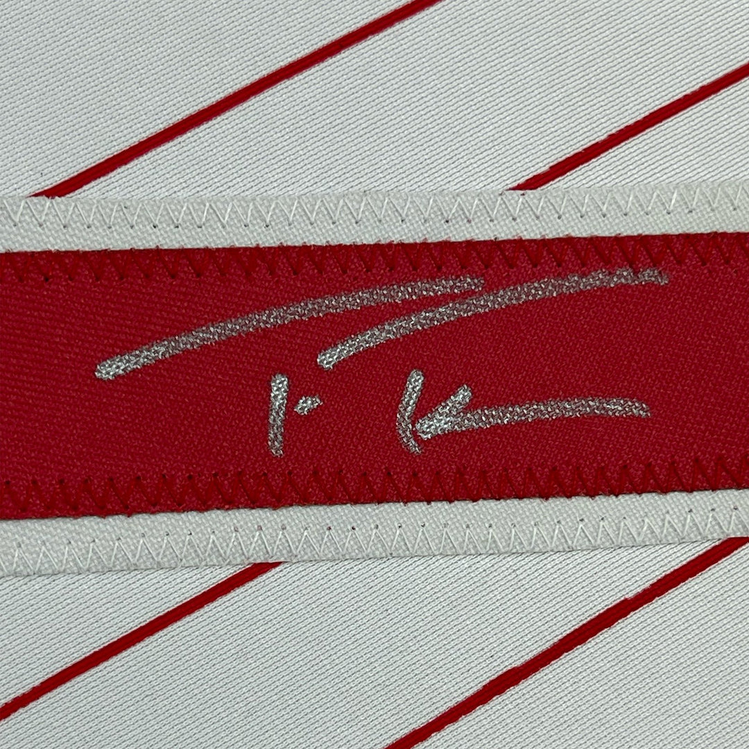 Framed Autographed/Signed Trea Turner 33x42 Pinstripe Jersey Beckett COA