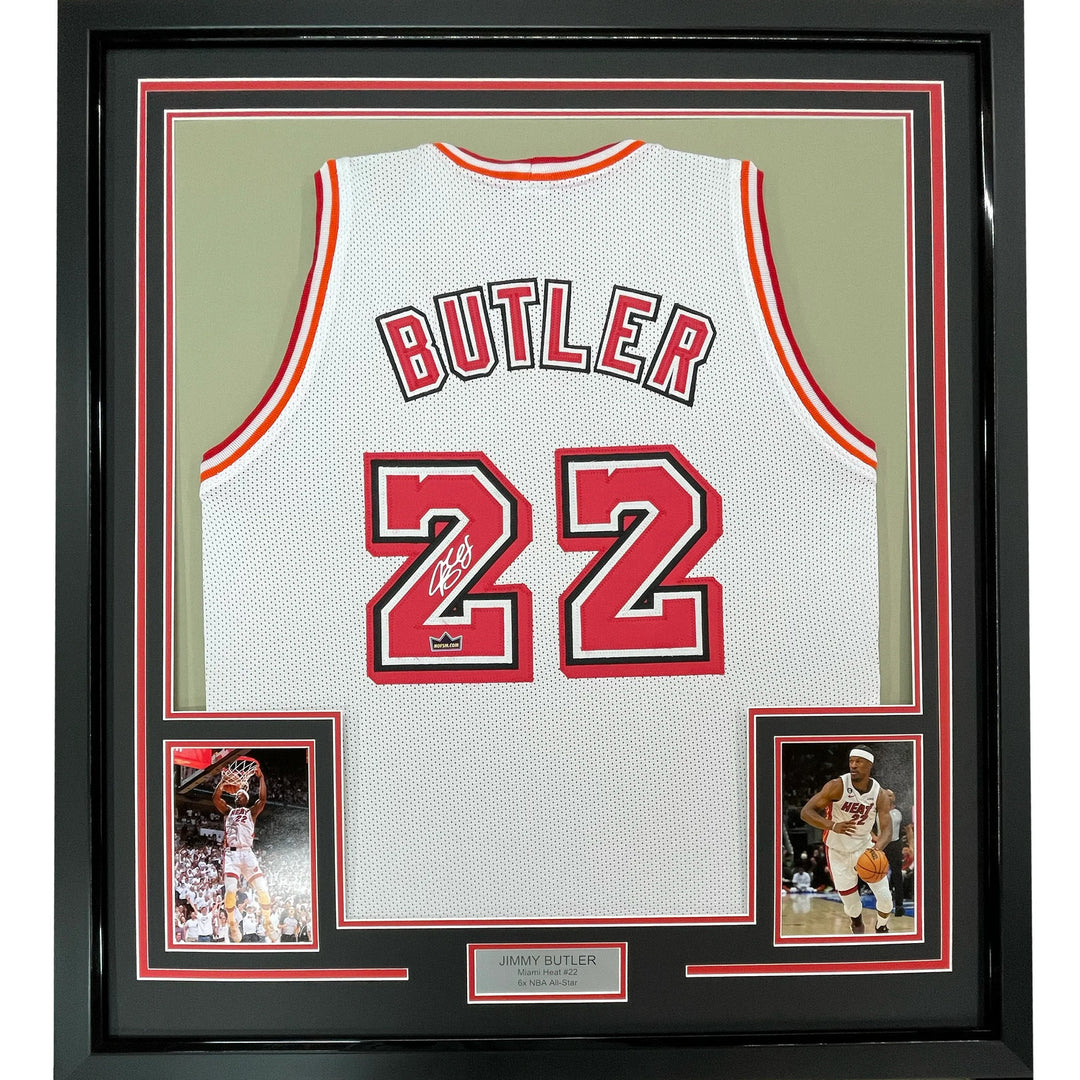Framed Facsimile Autographed Jimmy Butler 33x42 White Reprint Laser Auto Jersey