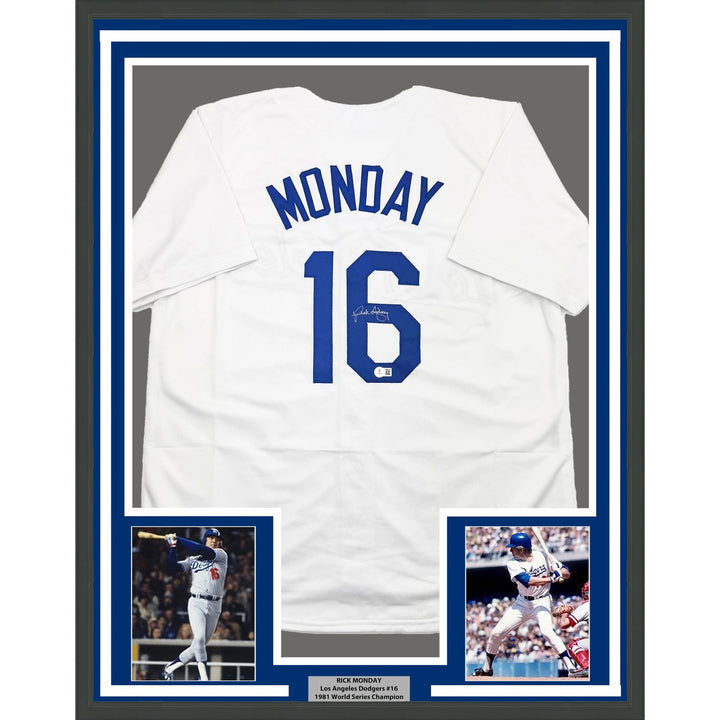 Framed Autographed/Signed Rick Monday 35x39 Los Angeles LA White Jersey COA