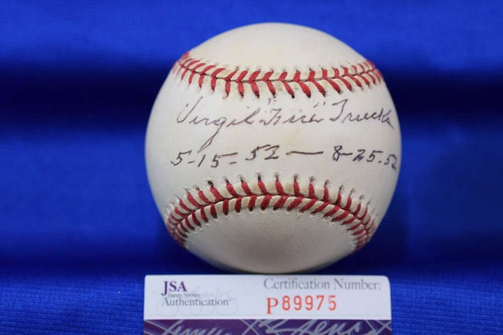 Virgil Fire Trucks JSA Auto American League OAL Signed Baseball 5-15-52 8-25-52