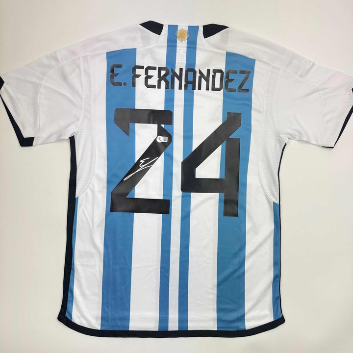 Autographed/Signed Enzo Fernandez Argentina Blue World Cup Jersey BAS COA