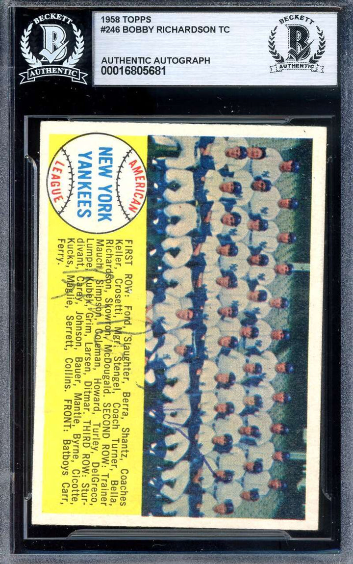Bobby Richardson Beckett BAS Signed 1958 Topps Team Autograph