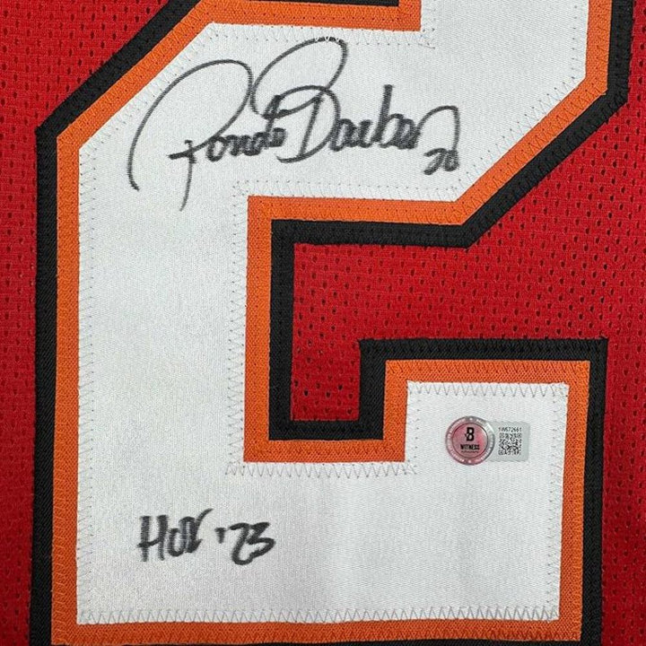 Framed Autographed/Signed Ronde Barber HOF 23 35x39 Tampa Bay Red Jersey BAS COA