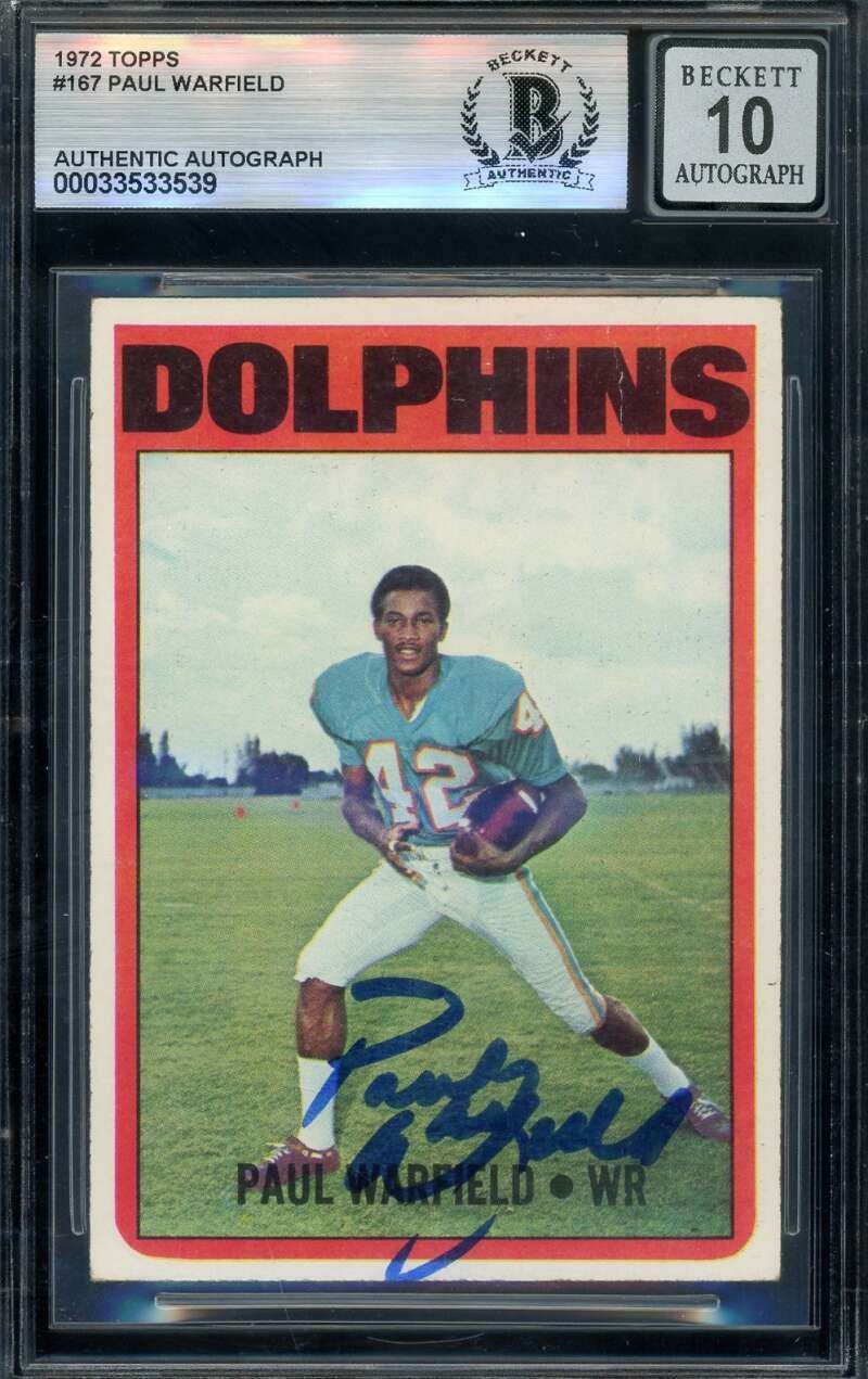 Paul Warfield Gem Mint 10 Beckett BAS Signed 1972 Topps Autograph