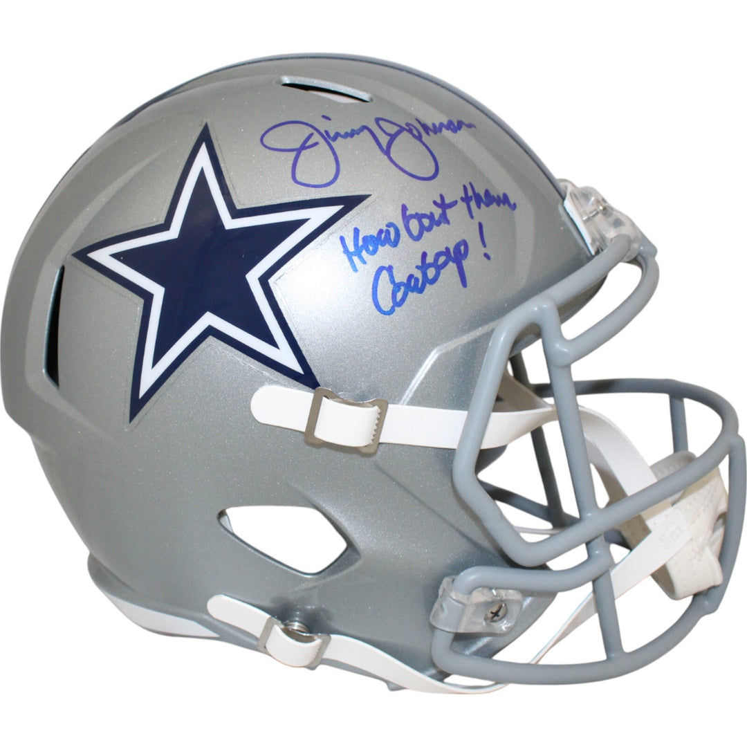 Jimmy Johnson Autographed Dallas Cowboys F/S Helmet Inscription Beckett 48636