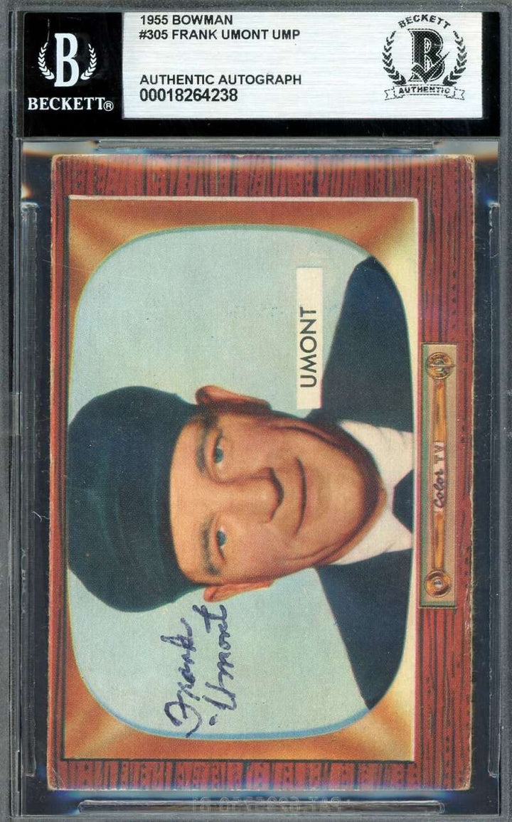 Frank Umont Beckett BAS Signed 1955 Bowman Umpire Autograph