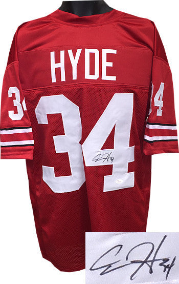 Carlos Hyde signed Red Custom Stitched College Jersey #34 XL- JSA number bleed