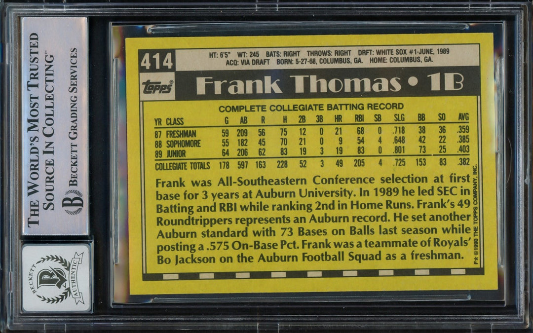 Frank Thomas Signed 1990 Topps RC #414 Chicago White Sox Auto GM 10 Beckett
