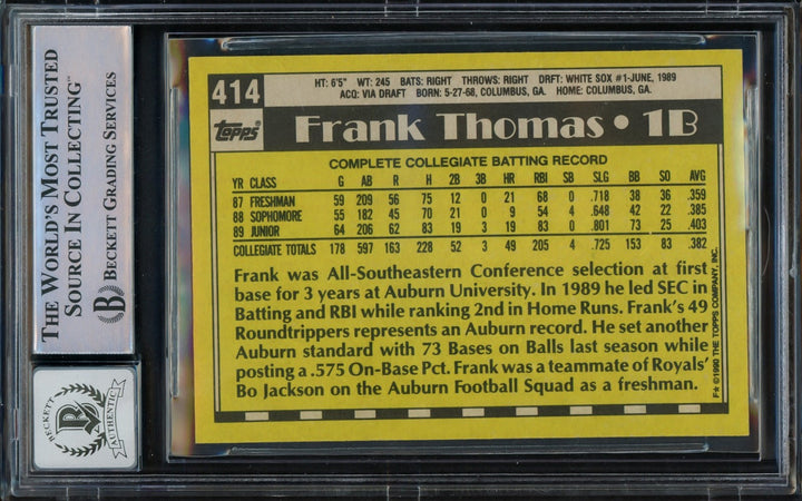 Frank Thomas Signed 1990 Topps RC #414 Chicago White Sox Auto GM 10 Beckett