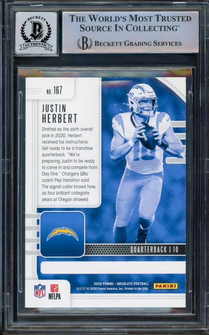 Justin Herbert Auto 2020 Absolute Green RC 167 Chargers BGS 9 Auto GM 10 Beckett