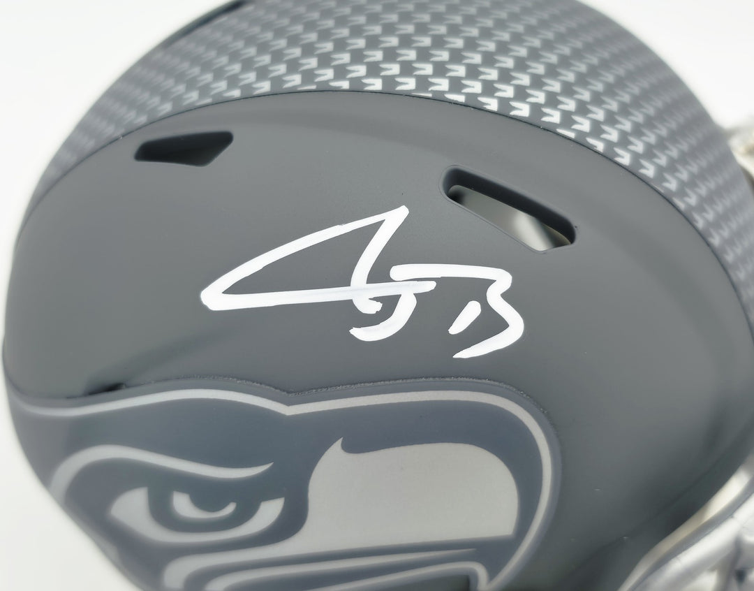 AJ Barner Signed Seattle Seahawks Slate Gray Speed Mini Helmet Beckett Witness