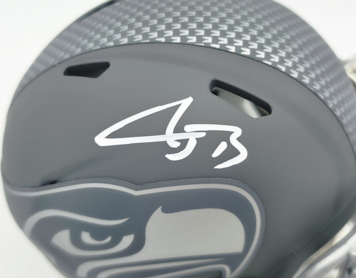 AJ Barner Signed Seattle Seahawks Slate Gray Speed Mini Helmet Beckett Witness