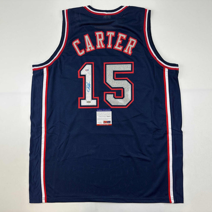 Autographed/Signed Vince Carter New Jersey NJ Navy Blue Jersey PSA/DNA COA