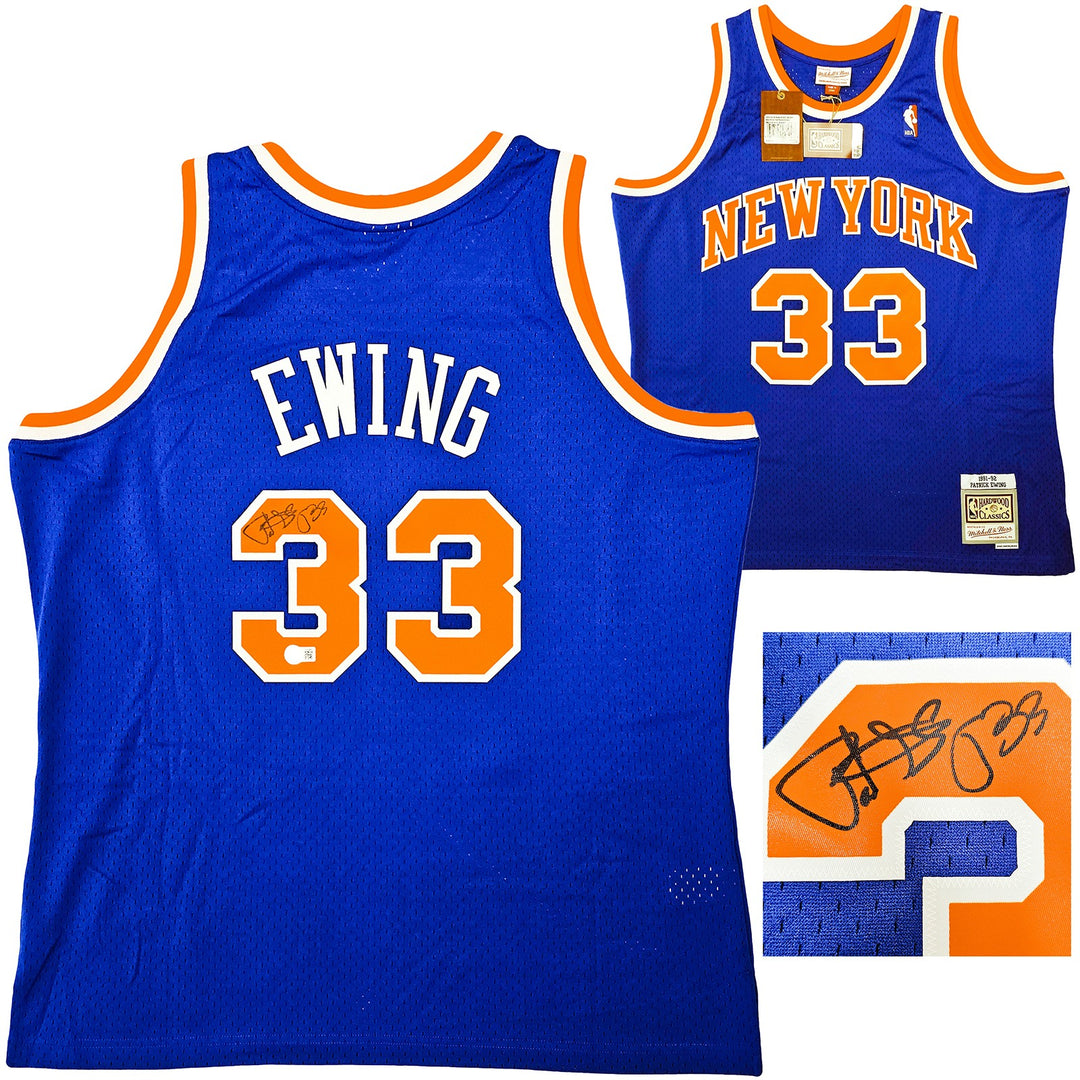 Knicks Patrick Ewing Auto Blue AUTH Mitchell Ness 91-92 Swingman Jersey XL BAS