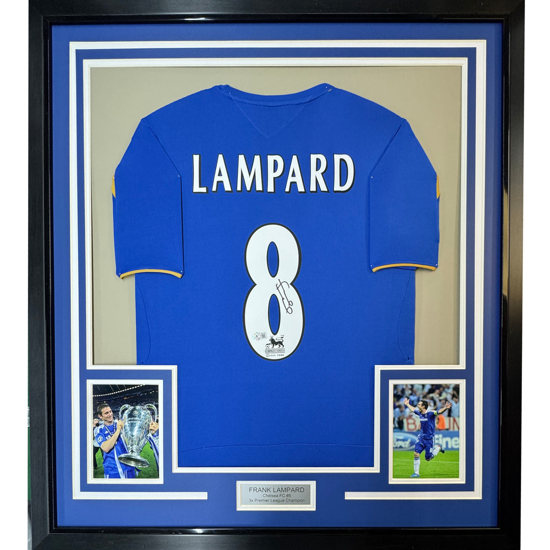 Framed Autographed/Signed Frank Lampard 35x39 Chelsea FC Blue Jersey Beckett COA