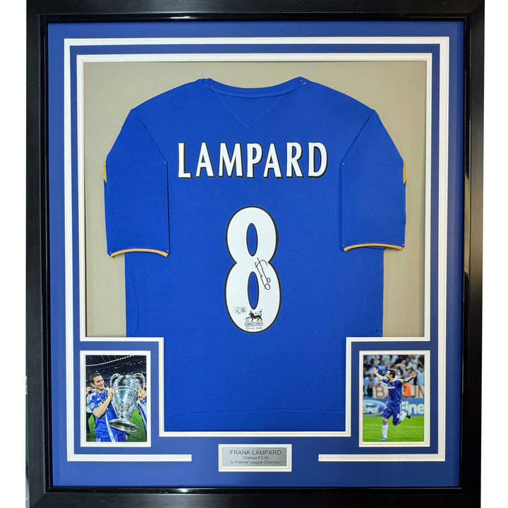 Framed Autographed/Signed Frank Lampard 35x39 Chelsea FC Blue Jersey Beckett COA