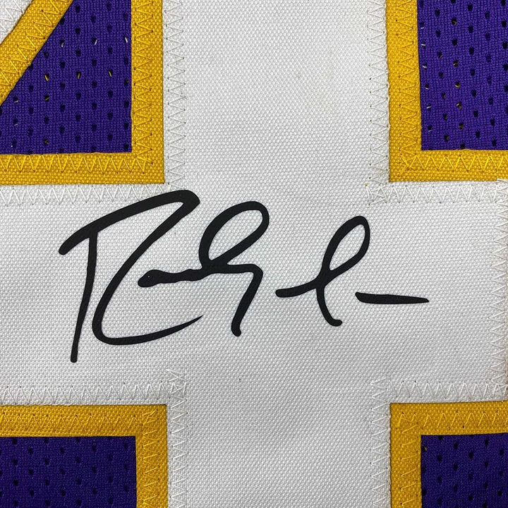 Framed Facsimile Autographed Randy Moss 33x42 Purple Reprint Laser Auto Jersey