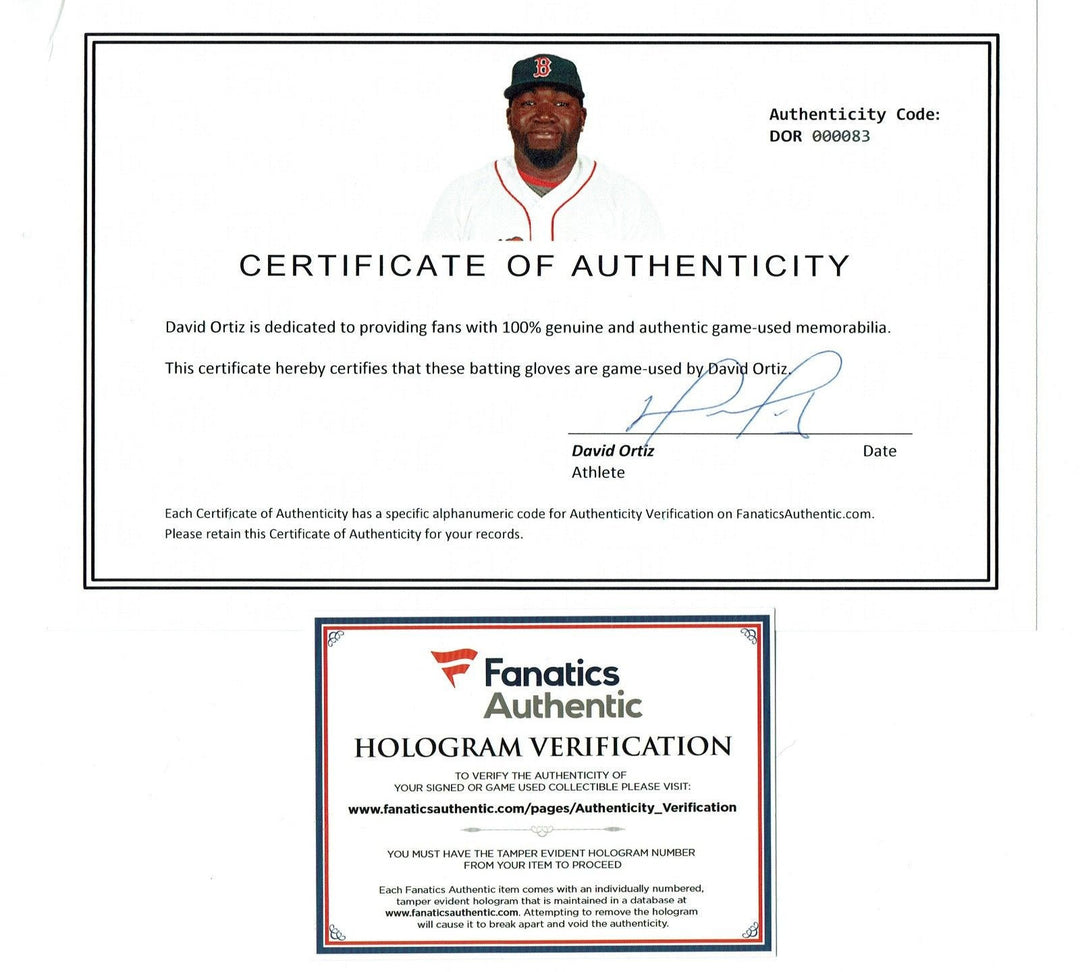 David Ortiz Game Used Batting Glove Framed COA Fanatics Red Sox Autograph 8x