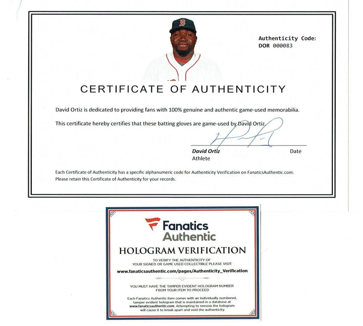 David Ortiz Game Used Batting Glove Framed COA Fanatics Red Sox Autograph 8x