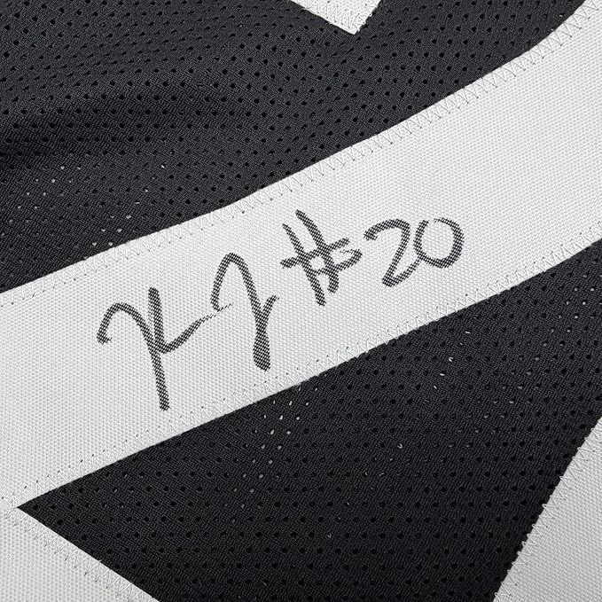 Framed Autographed Kaleb Johnson Pittsburgh Black Football Jersey BAS COA