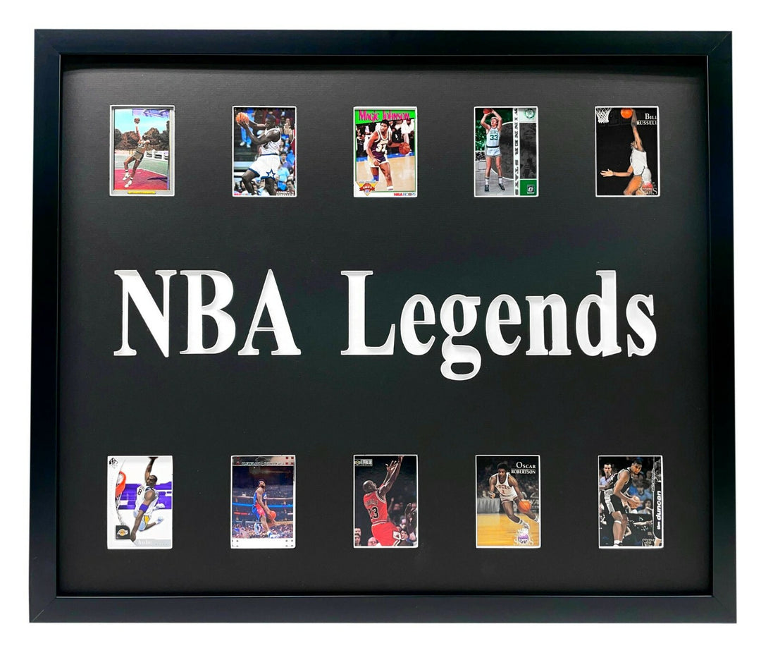 NBA Legend Framed 10 Basketball Card Collage Lot LeBron Jordan Kobe Jabbar Magic