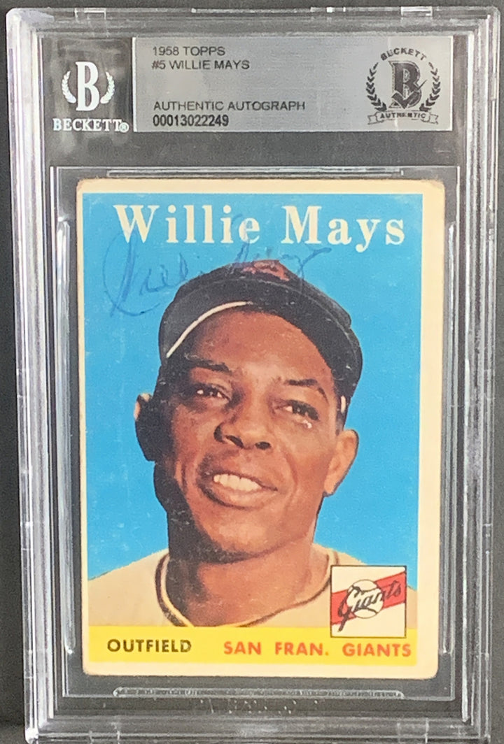 Willie Mays 1958 Topps #5 Original Signed In 1958 Vintage Auto Bas Coa Beckett