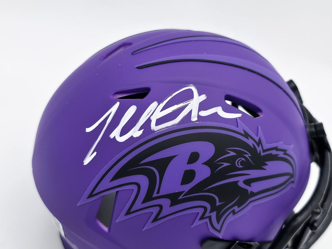 Terrell Suggs Signed Baltimore Ravens Purple Speed Rave Mini Helmet Beckett Wit