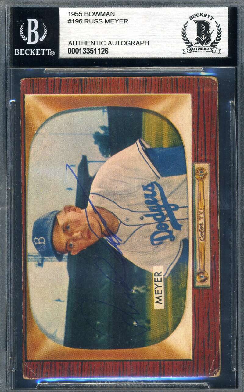 Russ Meyer Beckett BAS Signed 1955 Bowman Dodgers Autograph