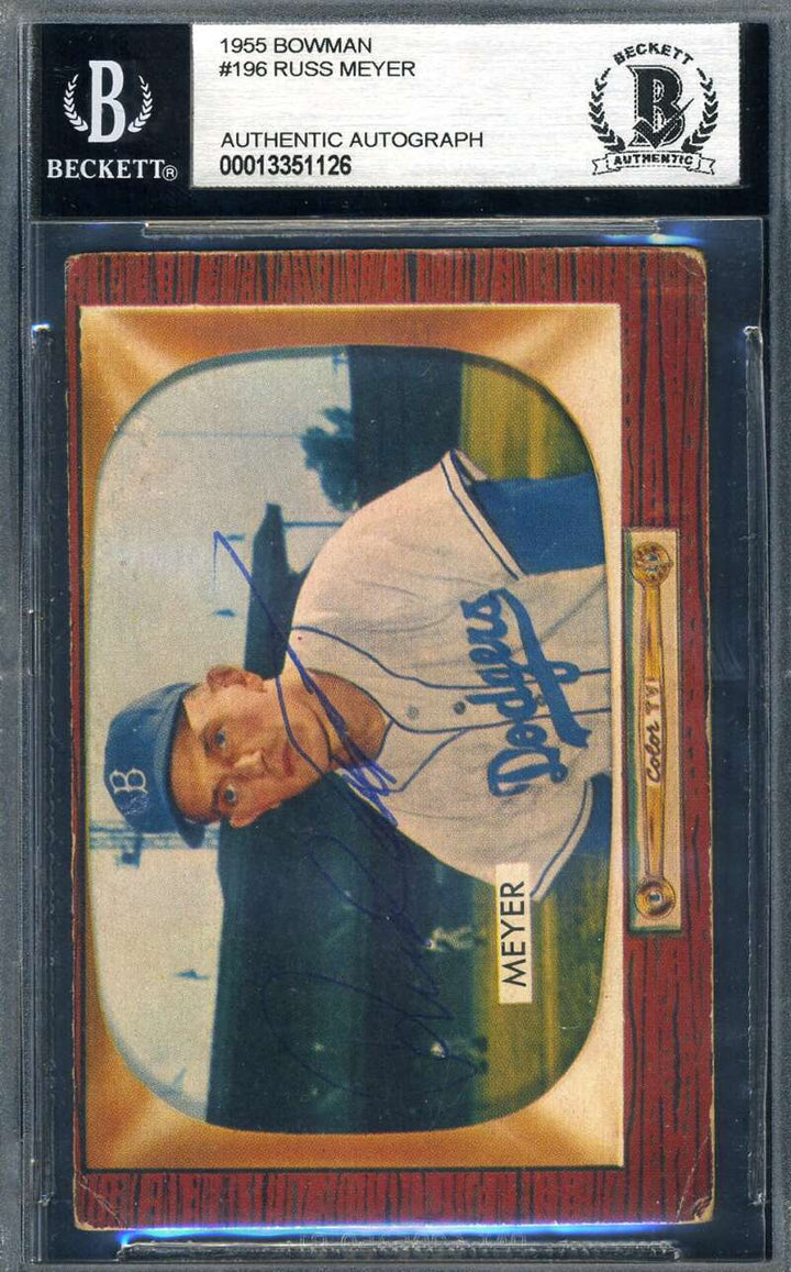 Russ Meyer Beckett BAS Signed 1955 Bowman Dodgers Autograph