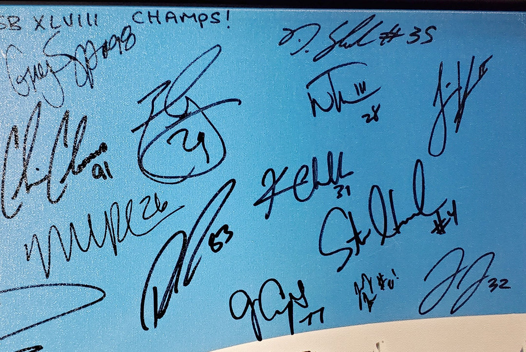 Seahawks SB XLVIII Champ Signed 20x30 Canvas Photo With 42 Sigs #/112 MCS Holo