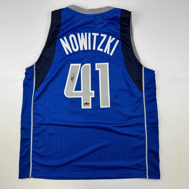 Facsimile Autographed Dirk Nowitzki Dallas Blue Reprint Auto Jersey Men's XL