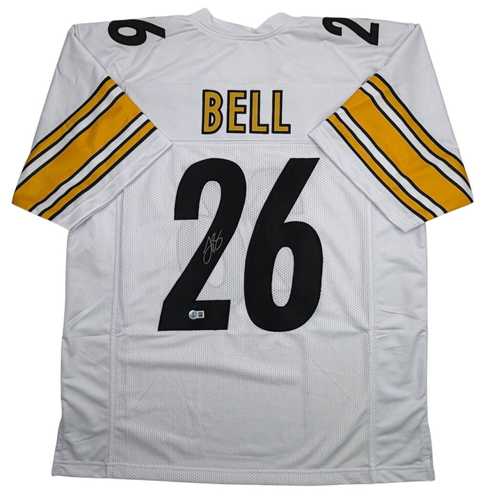 Autographed/Signed Le'Veon LeVeon Bell Pittsburgh White Jersey Beckett BAS COA
