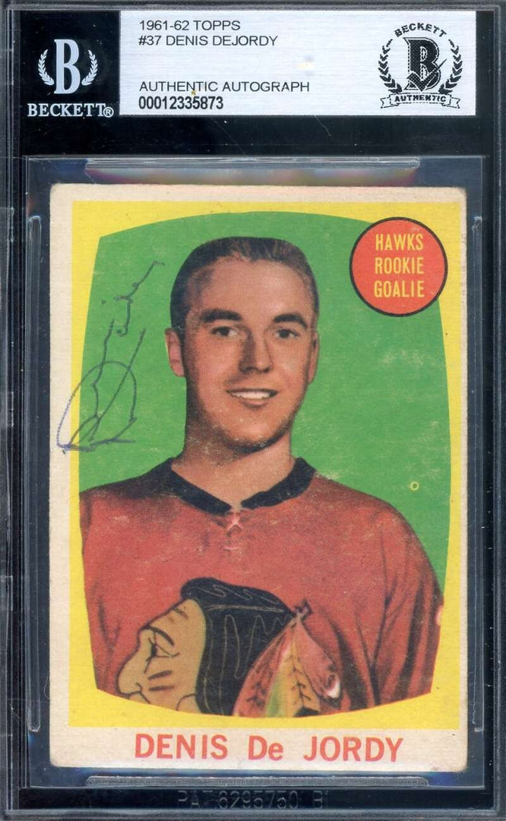 Denis DeJordy Beckett BAS Signed 1961-62 Topps Rookie Autograph