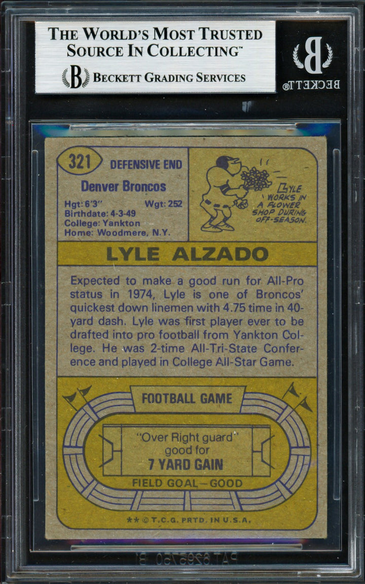 Lyle Alzado Signed 1974 Topps Card 321 Denver Broncos Beckett