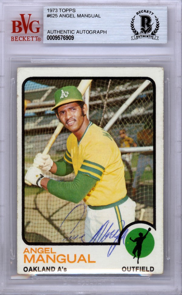 Angel Mangual Signed 1973 Topps Card 625 Oakland A's Beckett #0009576909