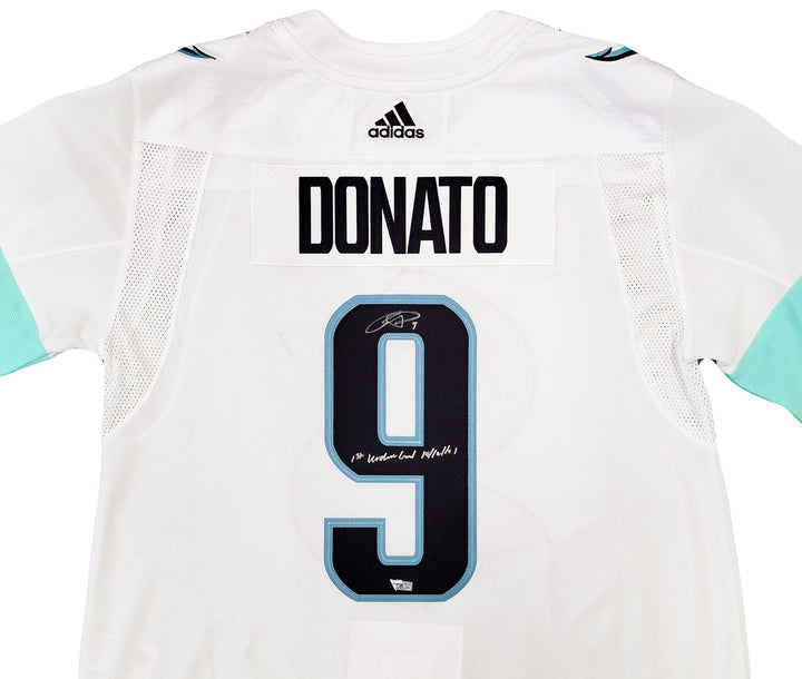 Kraken Ryan Donato Auto White Adidas Inaugural Jersey "1st Kraken Goal" Fanatics