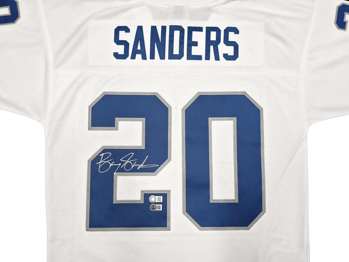 Lions Barry Sanders Auto White M&N 1996 NFL Legacy Throwback Jersey 44 Beckett