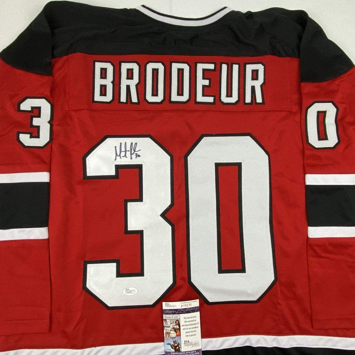 Autographed/Signed MARTIN MARTY BRODEUR New Jersey Red Hockey Jersey JSA COA
