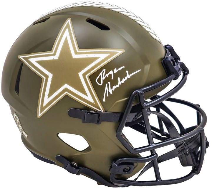 Roger Staubach Auto Cowboys Salute To Service Camo Full Size Rep Helmet Beckett