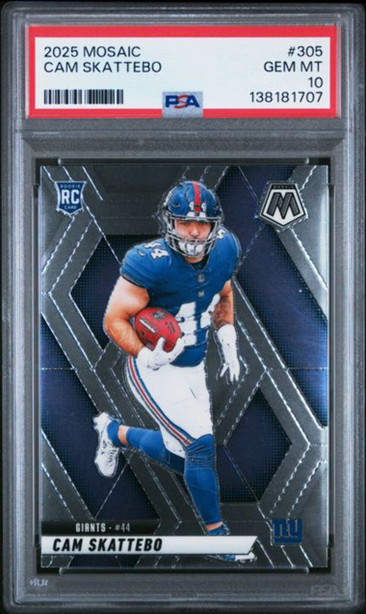Graded 2025 Panini Mosaic Cam Skattebo #305 RC Football Card PSA 10