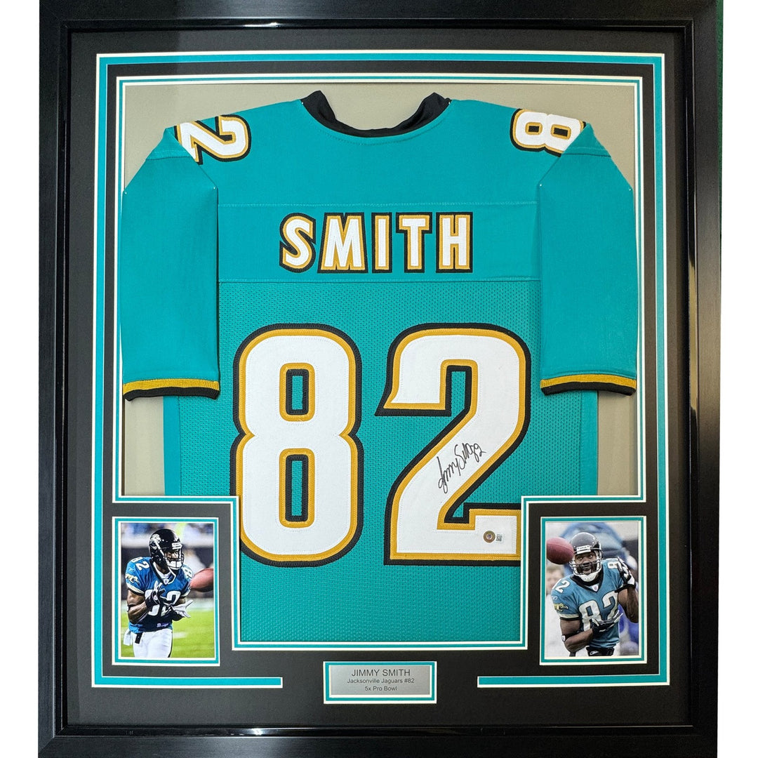 Framed Autographed/Signed Jimmy Smith 33x42 Teal Jersey PSA/DNA COA