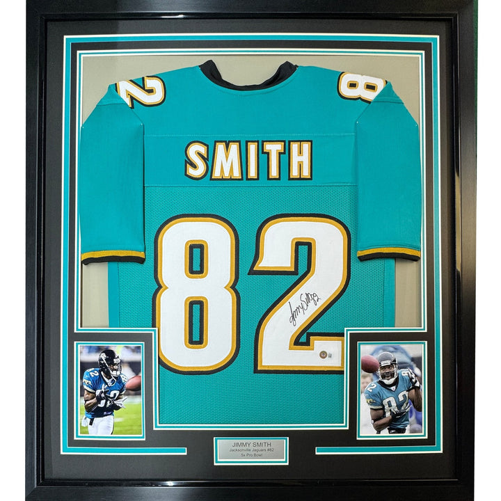 Framed Autographed/Signed Jimmy Smith 33x42 Teal Jersey PSA/DNA COA